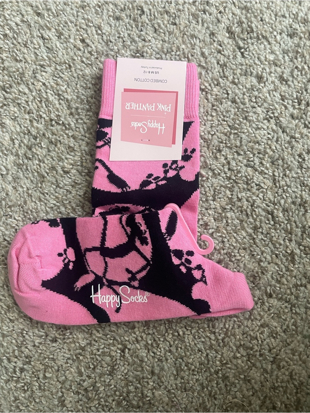 Happy Socks Pink and Black Floral Crew Socks